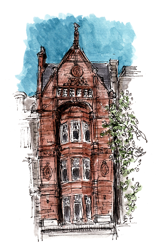 ink and watercolour sketch of a princes street building
